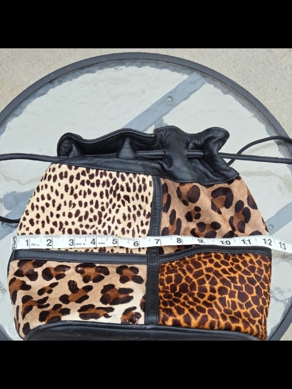 SAMIR Patchwork Leopard Print Drawstring Bucket Bag Leather - Picture 4 of 7